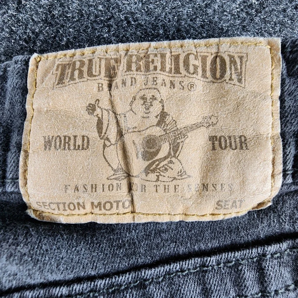 True Religion Mens Skinny Moto DK Black Jeans Size 29 Biker Denim